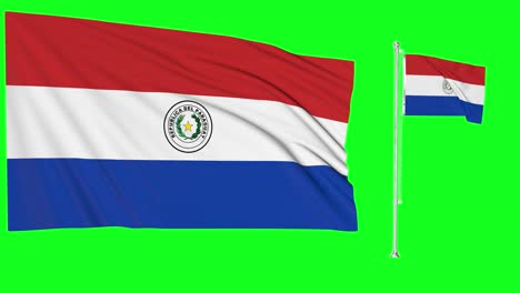 Greenscreen-Schwenkt-Paraguay-Flagge-Oder-Fahnenmast